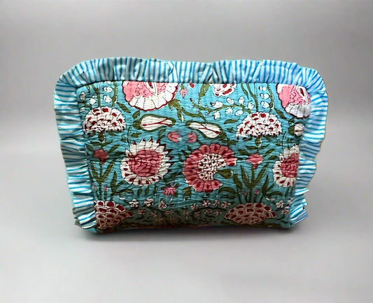 Handmade Quilted Cosmetic Bag - Blue Poppy