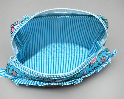 Handmade Quilted Cosmetic Bag - Blue Poppy