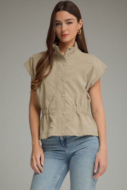 The Ecru Edge Vest | Faux Leather Cinched Waist Top