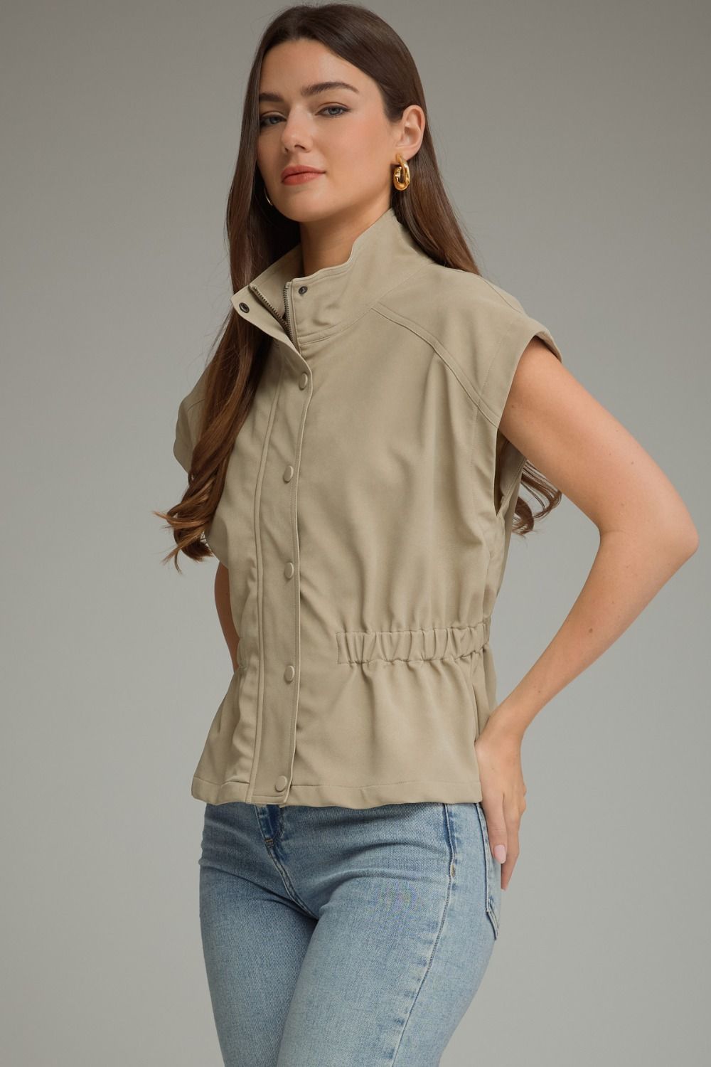 The Ecru Edge Vest | Faux Leather Cinched Waist Top
