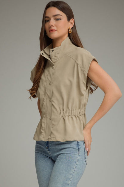 The Ecru Edge Vest | Faux Leather Cinched Waist Top