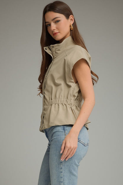 The Ecru Edge Vest | Faux Leather Cinched Waist Top