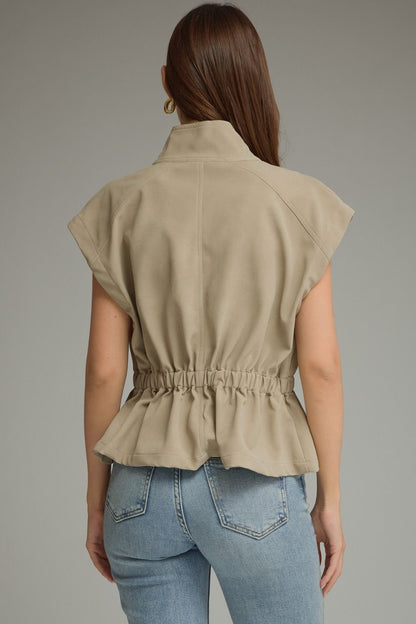 The Ecru Edge Vest | Faux Leather Cinched Waist Top