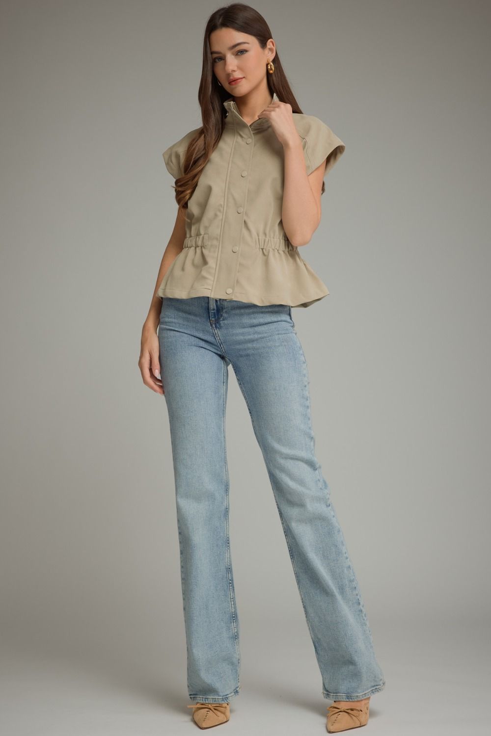 The Ecru Edge Vest | Faux Leather Cinched Waist Top