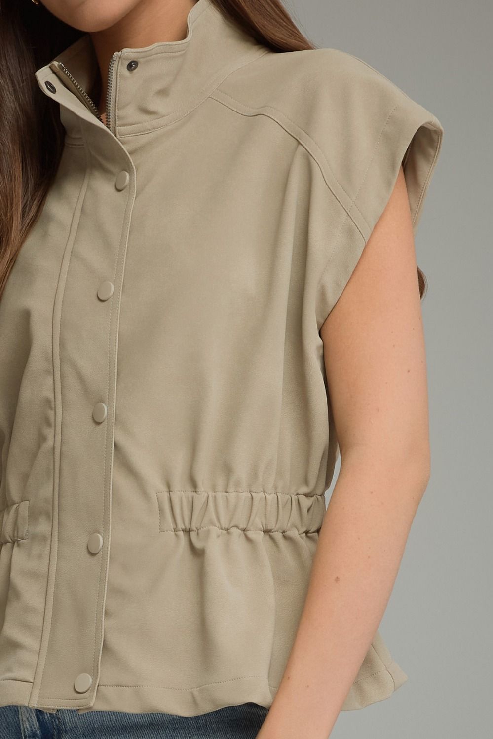 The Ecru Edge Vest | Faux Leather Cinched Waist Top