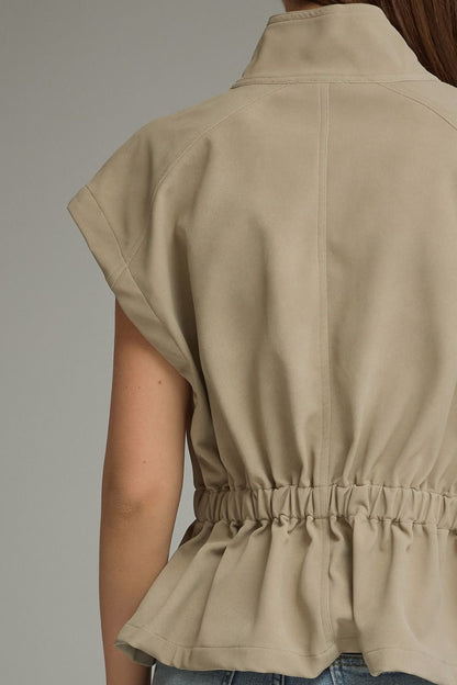 The Ecru Edge Vest | Faux Leather Cinched Waist Top
