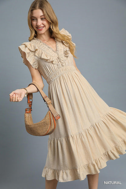 Taking Chances Ruffled Midi Dress - Natural Delta Swanky Girl Taking Chances Ruffled Midi Dress - Natural Delta Swanky Girl