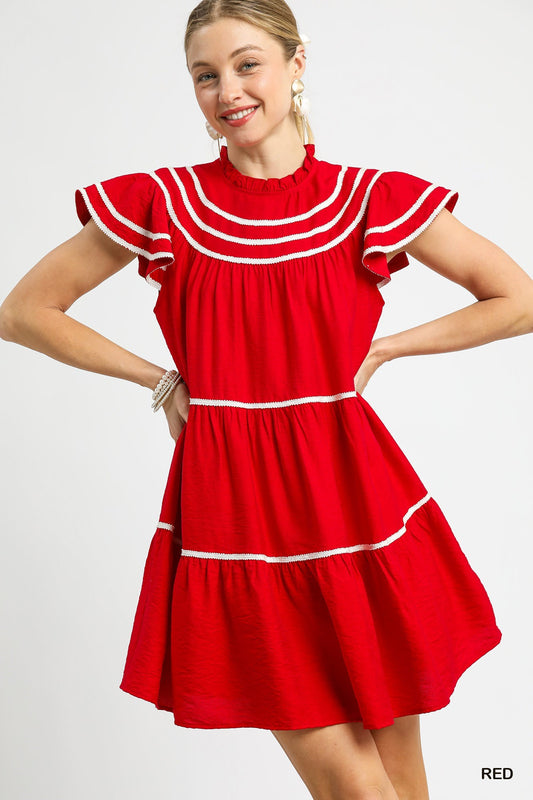 Laryssa Tiered Mini Dress -  Red