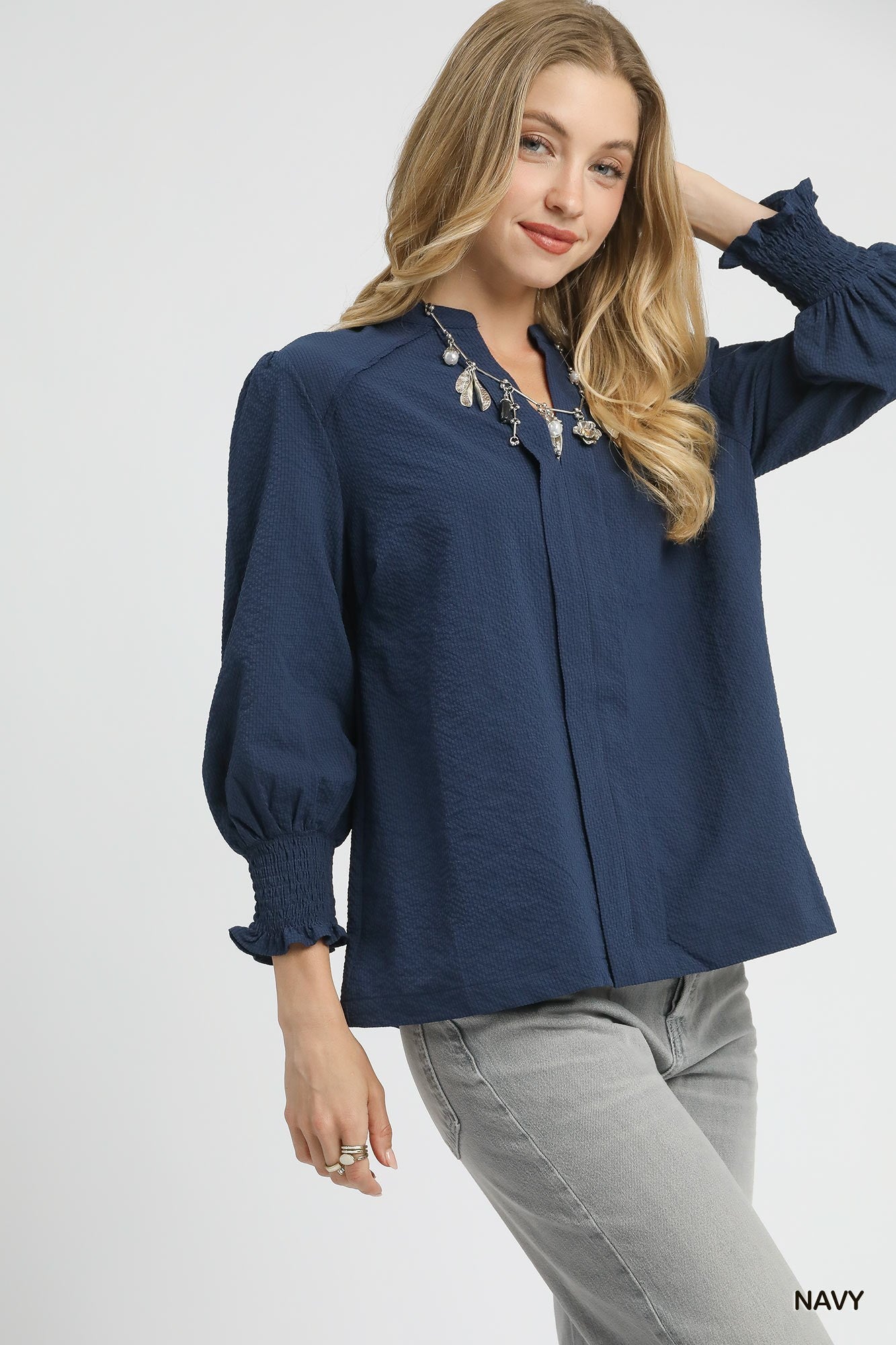 Zoey Piping Detail Top - Navy