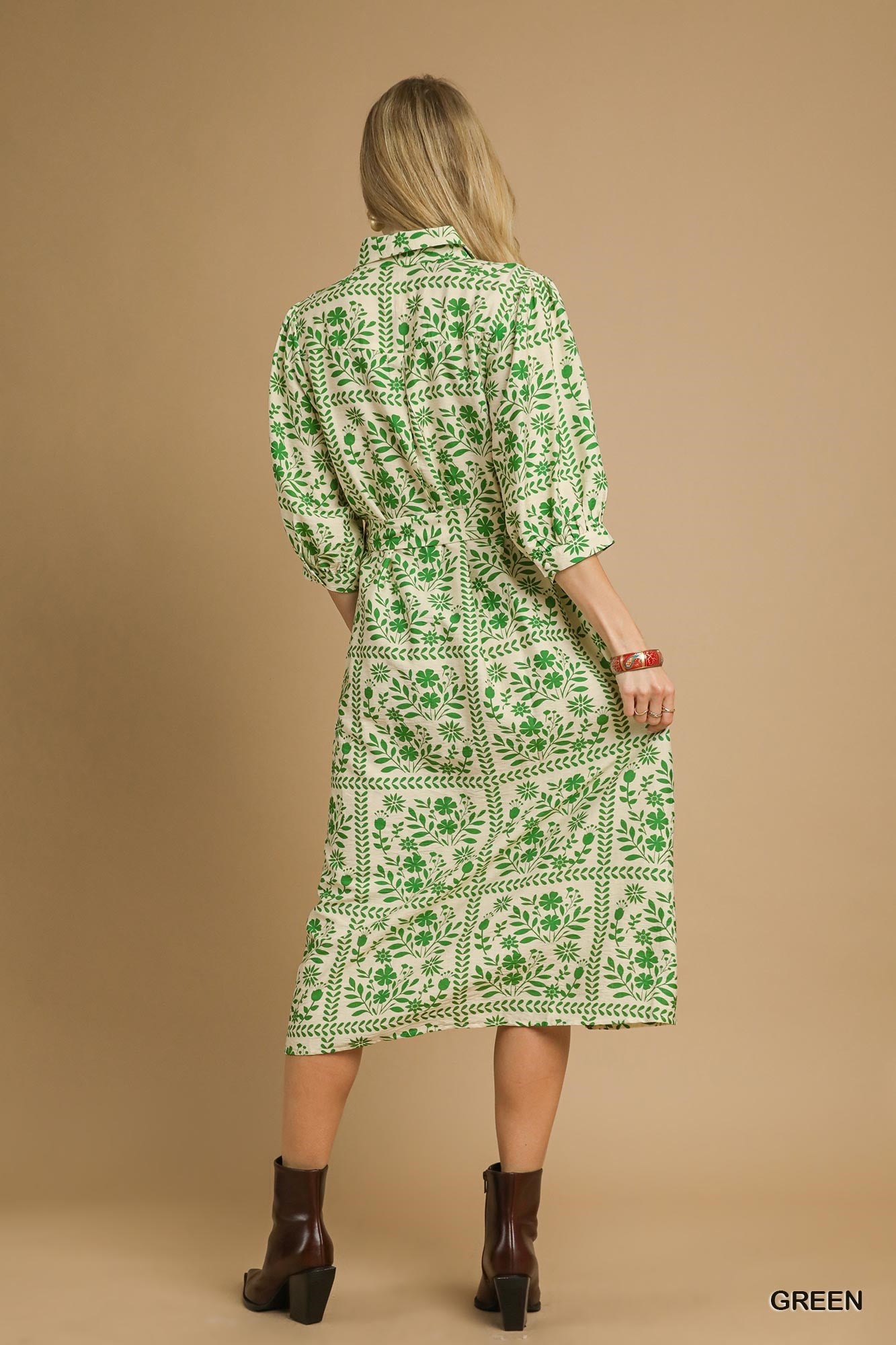 Sincerely Me Button Front Floral Dress - Green