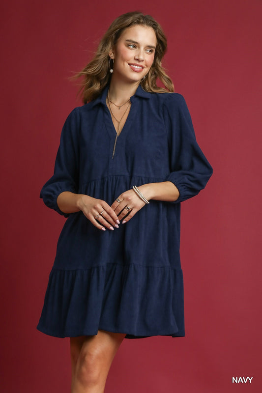 Charming Grace Corduroy Dress - Navy