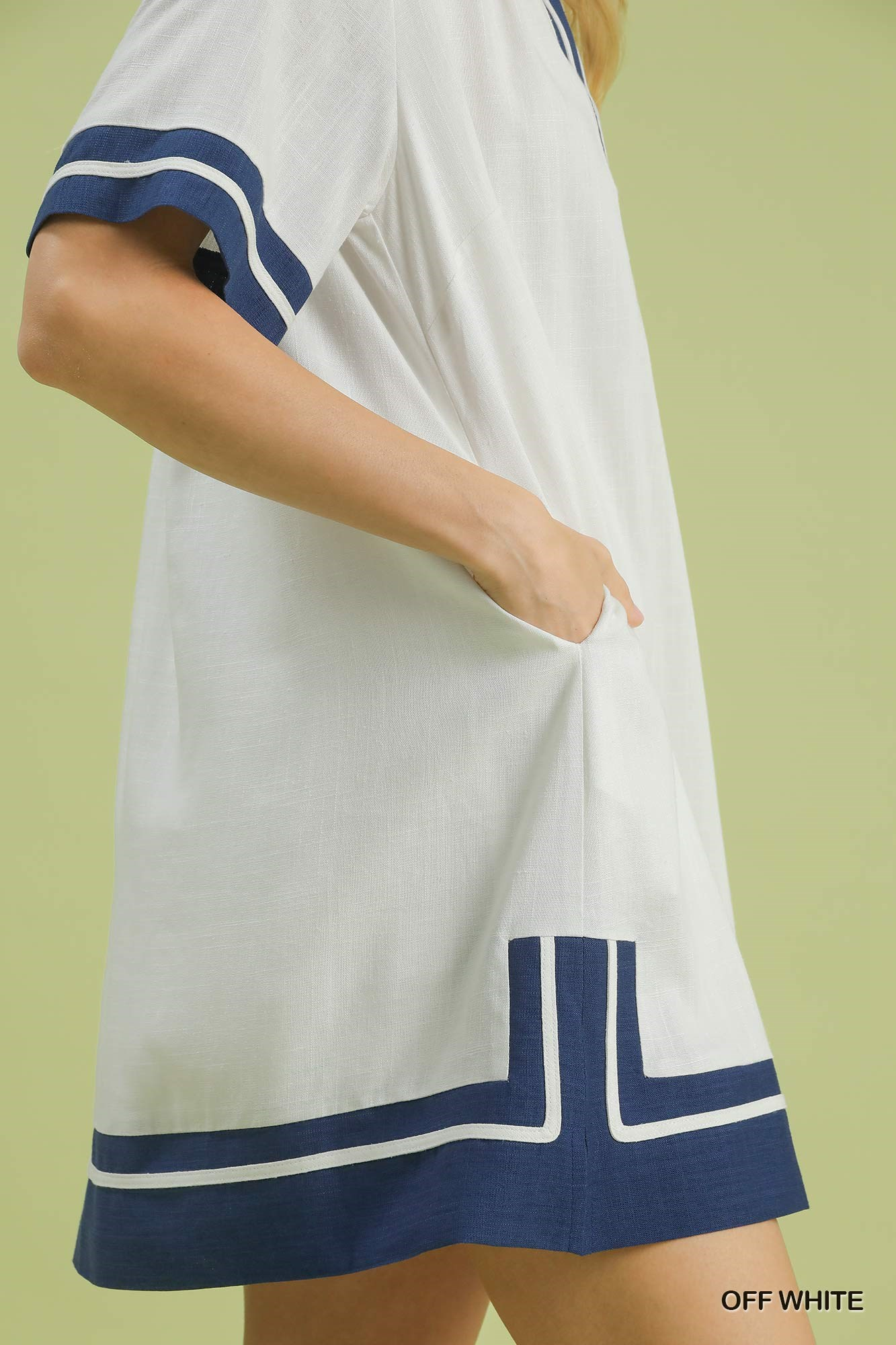 Coastal Shores Contrast Linen Dress - White - Delta Swanky Girl