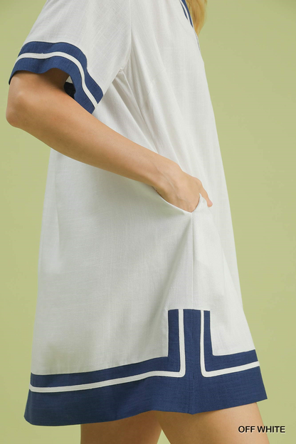 Coastal Shores Contrast Linen Dress - White - Delta Swanky Girl
