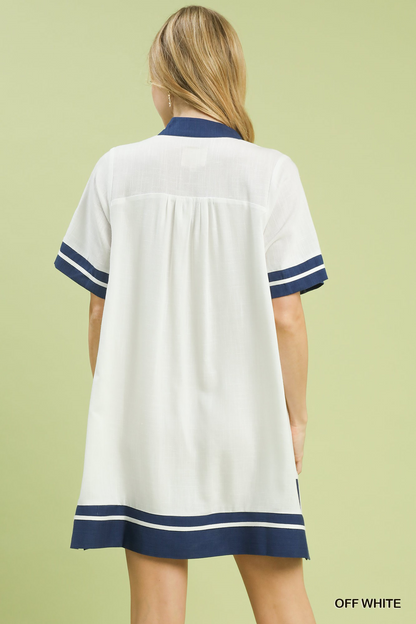 Coastal Shores Contrast Linen Dress - White - Delta Swanky Girl