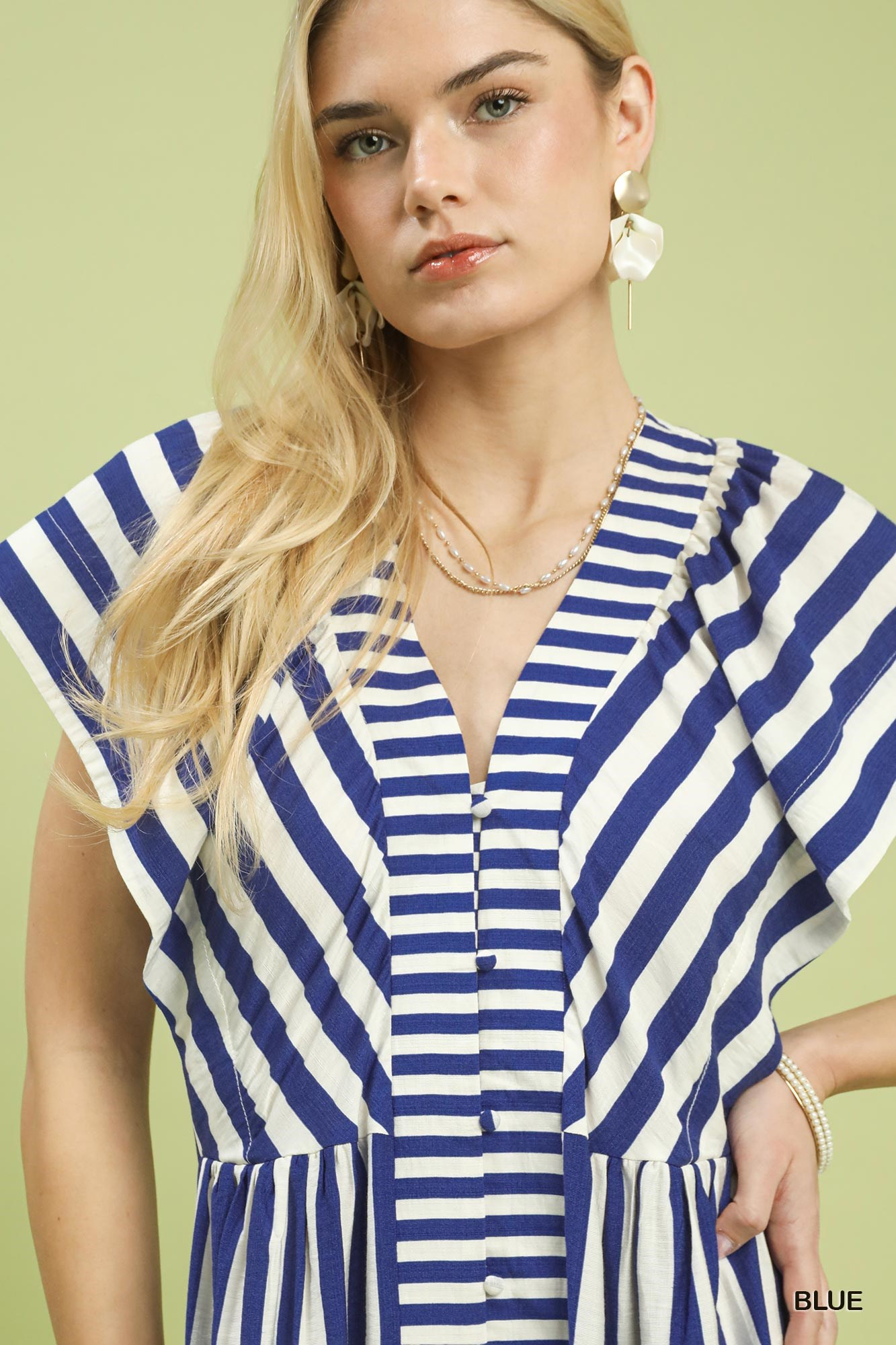 Bistro Striped Button Front Midi Dress - Delta Swanky Girl