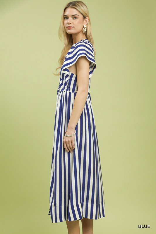 Bistro Striped Button Front Midi Dress - Delta Swanky Girl