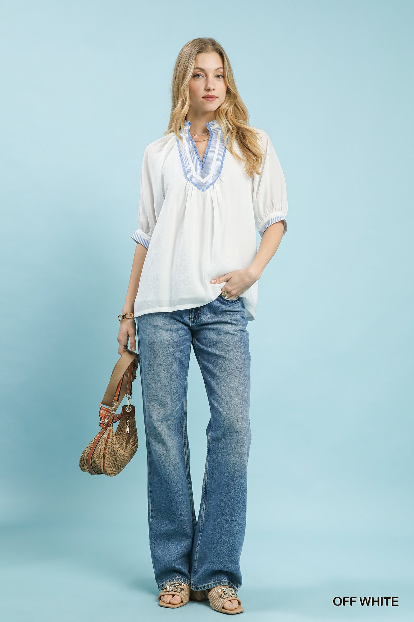 Boho Vibes Contrast Trim Pleated Top - White - Delta Swanky Girl