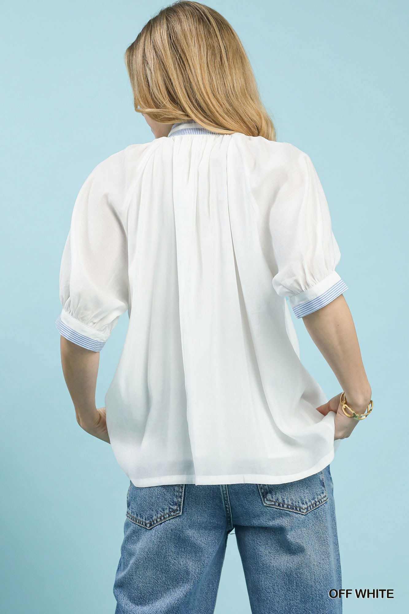 Boho Vibes Contrast Trim Pleated Top - White - Delta Swanky Girl
