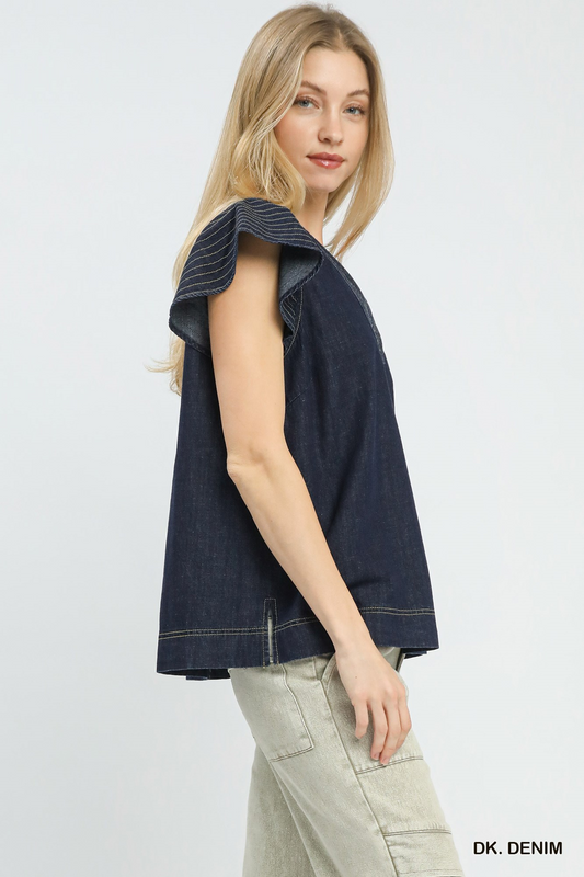 Meet You There Denim Cap Sleeve Top - Delta Swanky Girl