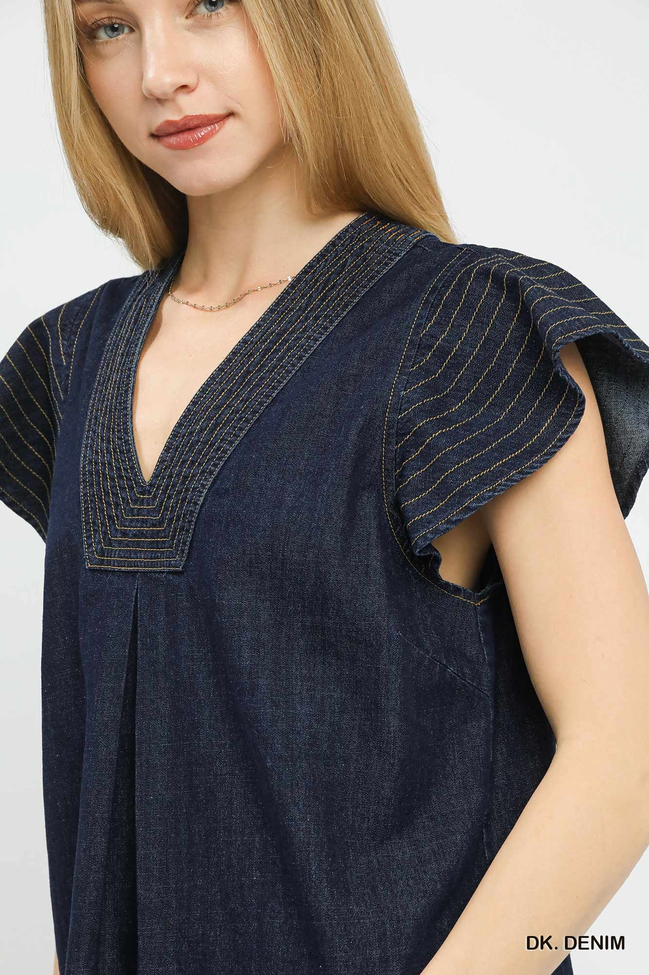 Meet You There Denim Cap Sleeve Top - Delta Swanky Girl
