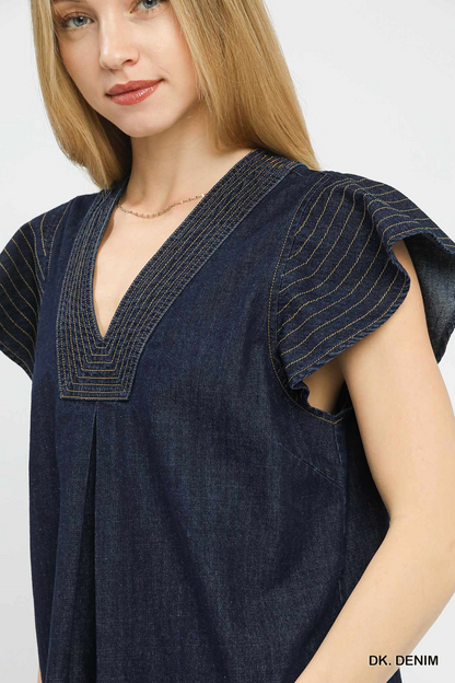 Meet You There Denim Cap Sleeve Top - Delta Swanky Girl