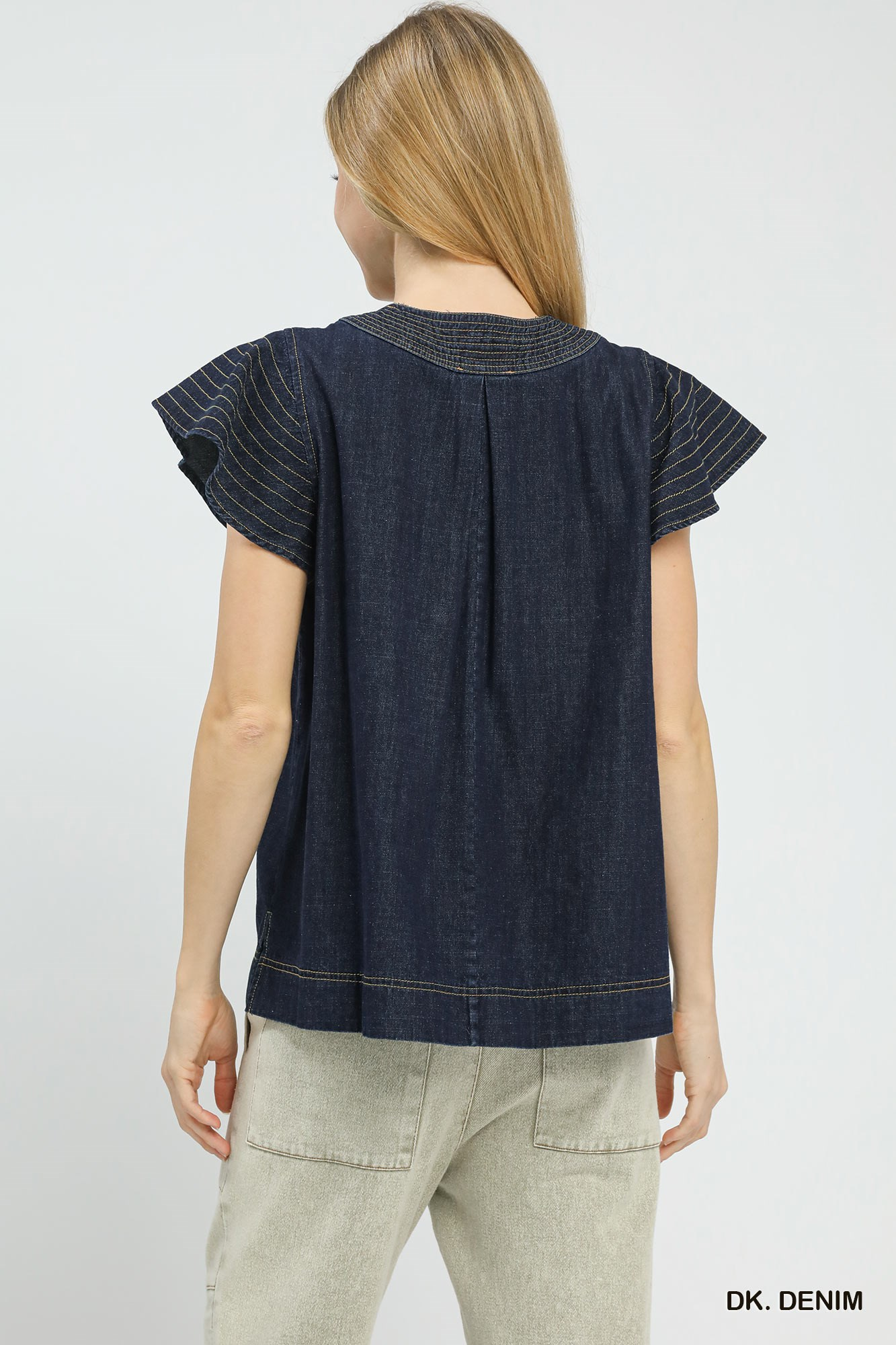 Meet You There Denim Cap Sleeve Top - Delta Swanky Girl