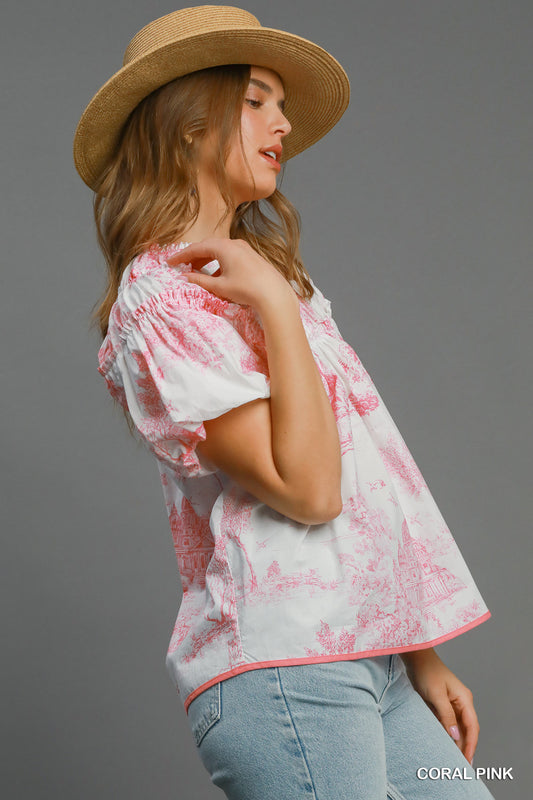 Farrah Toile Babydoll Top (Pink)