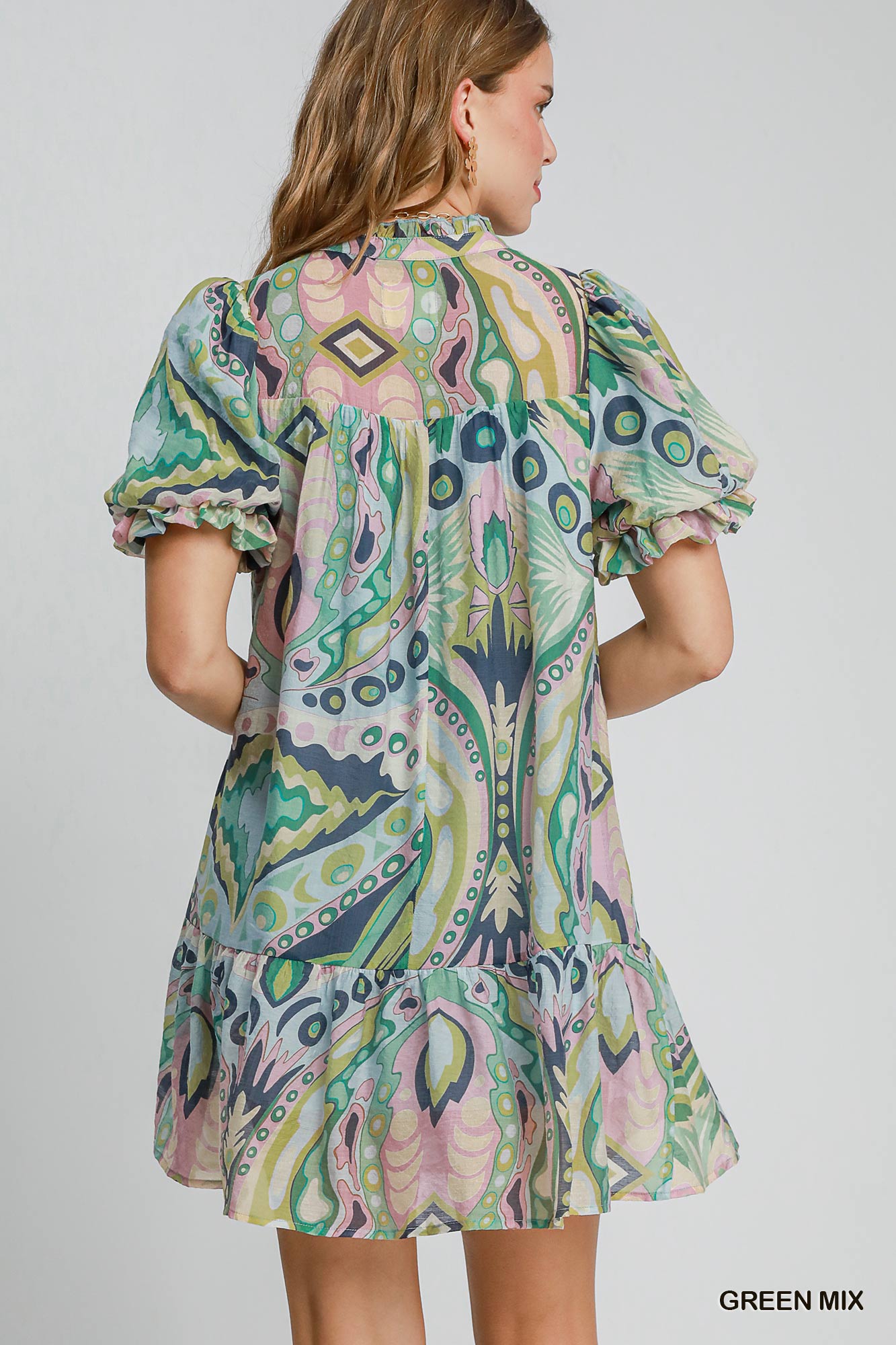 Vintage Time Abstract Dress (Green Mix)