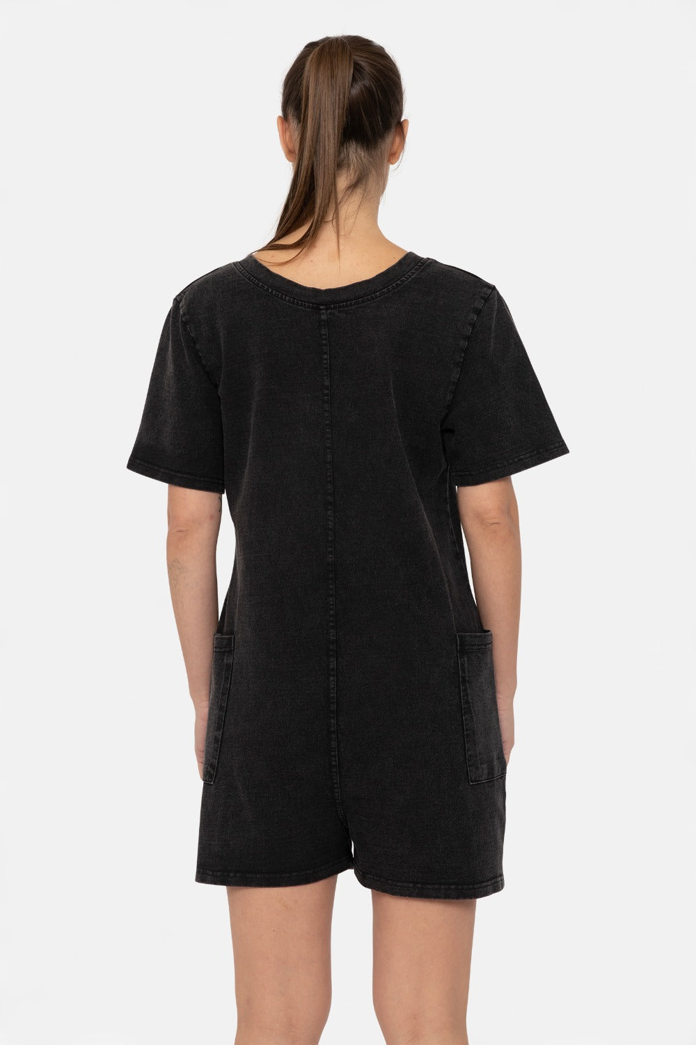 Vintage Mineral Wash V-Neck Romper - Black