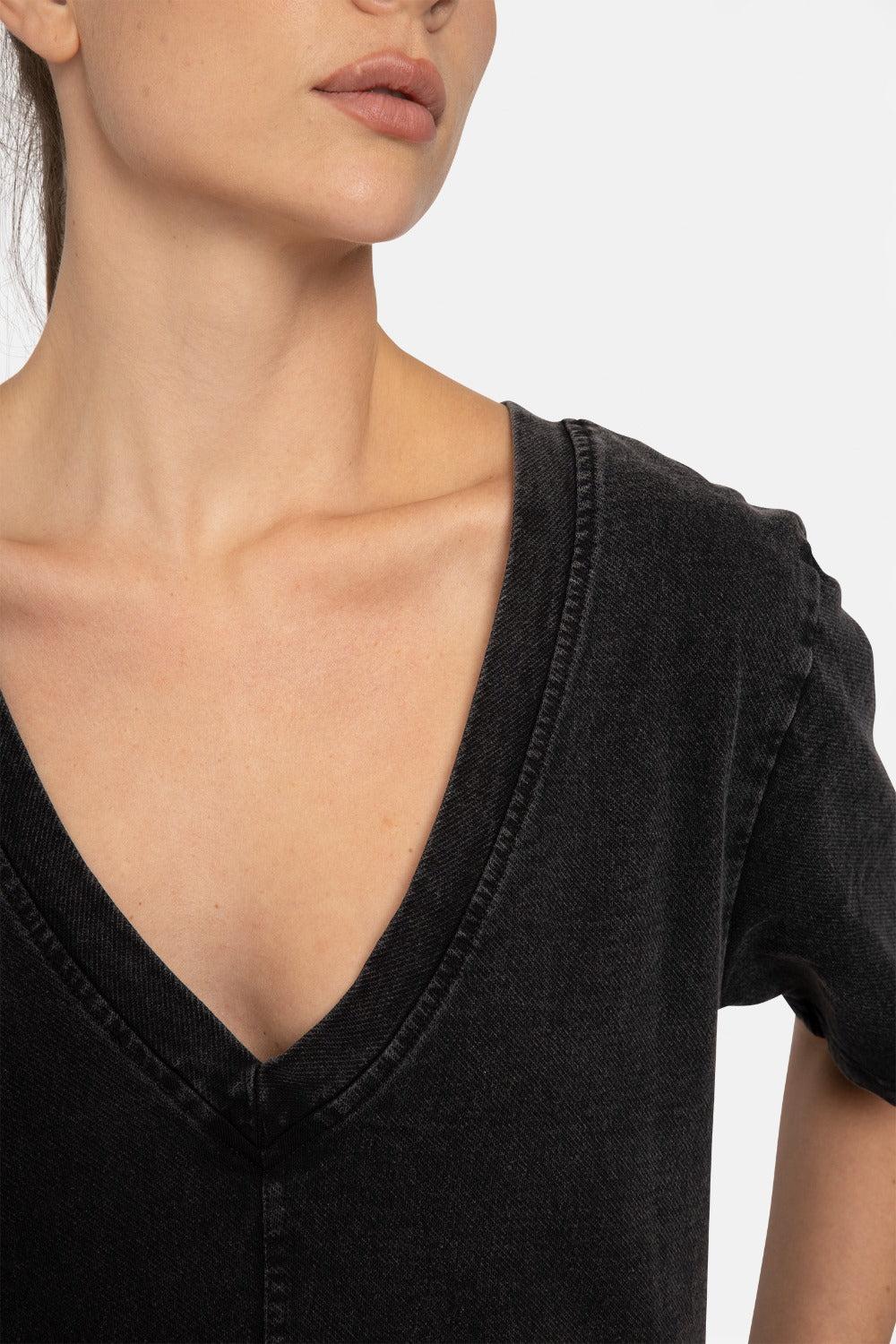 Vintage Mineral Wash V-Neck Romper - Black