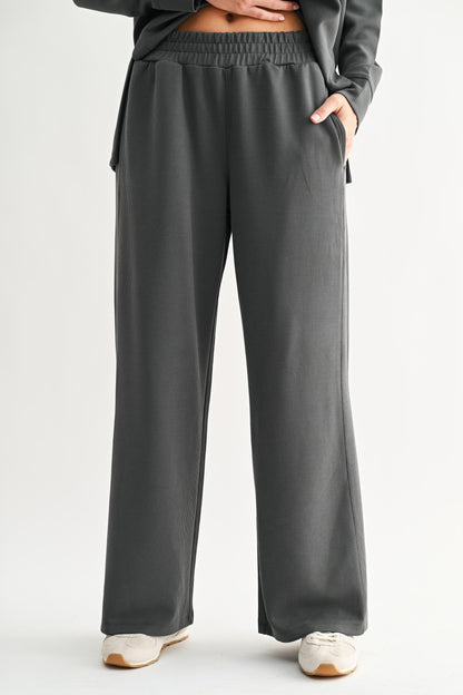 The Ash Grey Ribbed Lounge Set | Half-Zip Pullover & Wide Leg Pants Set