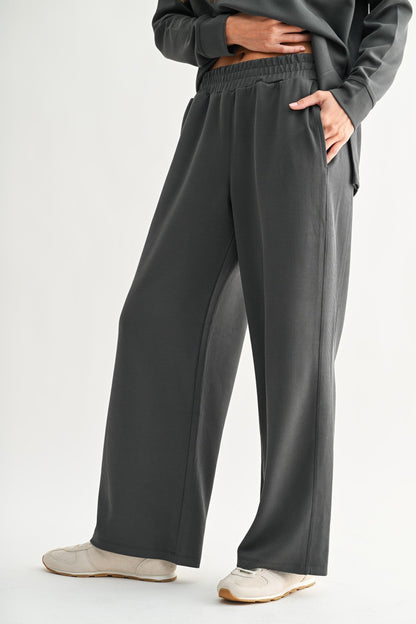 The Ash Grey Ribbed Lounge Set | Half-Zip Pullover & Wide Leg Pants Set