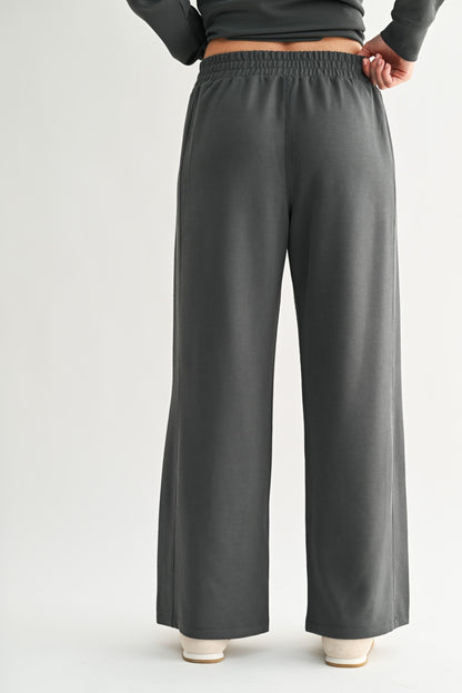 The Ash Grey Ribbed Lounge Set | Half-Zip Pullover & Wide Leg Pants Set