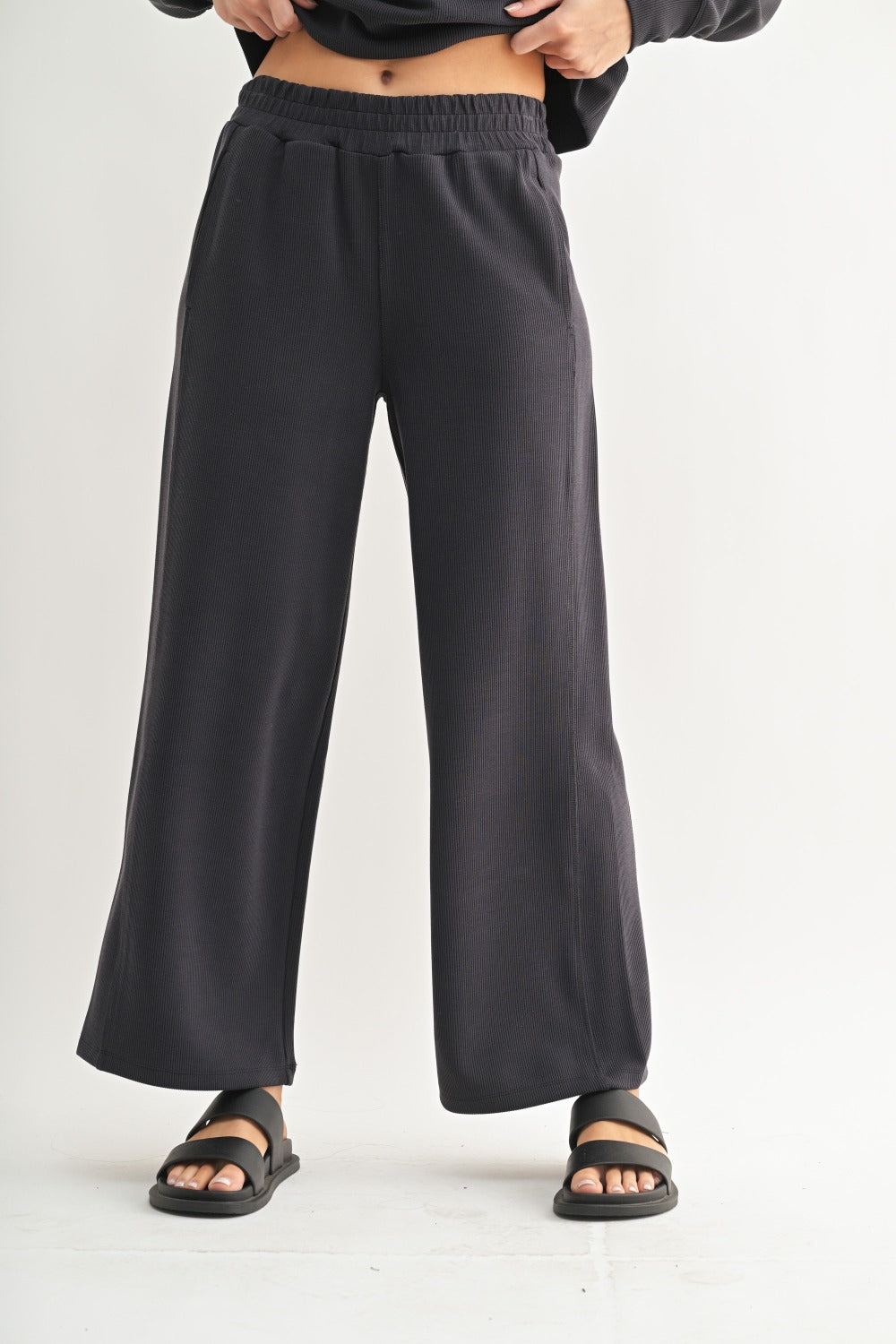 The After Hours Ribbed Lounge Set | Cropped Sweatshirt & Wide Leg Pants Set