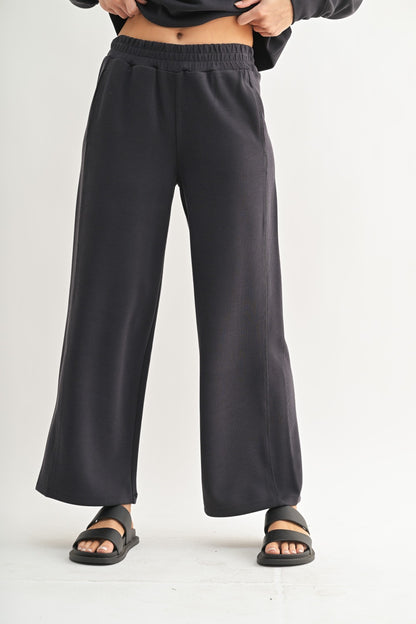 The After Hours Ribbed Lounge Set | Cropped Sweatshirt & Wide Leg Pants Set
