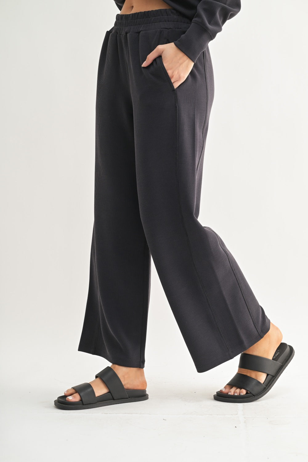 The After Hours Ribbed Lounge Set | Cropped Sweatshirt & Wide Leg Pants Set
