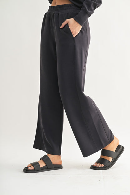 The After Hours Ribbed Lounge Set | Cropped Sweatshirt & Wide Leg Pants Set