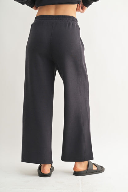The After Hours Ribbed Lounge Set | Cropped Sweatshirt & Wide Leg Pants Set