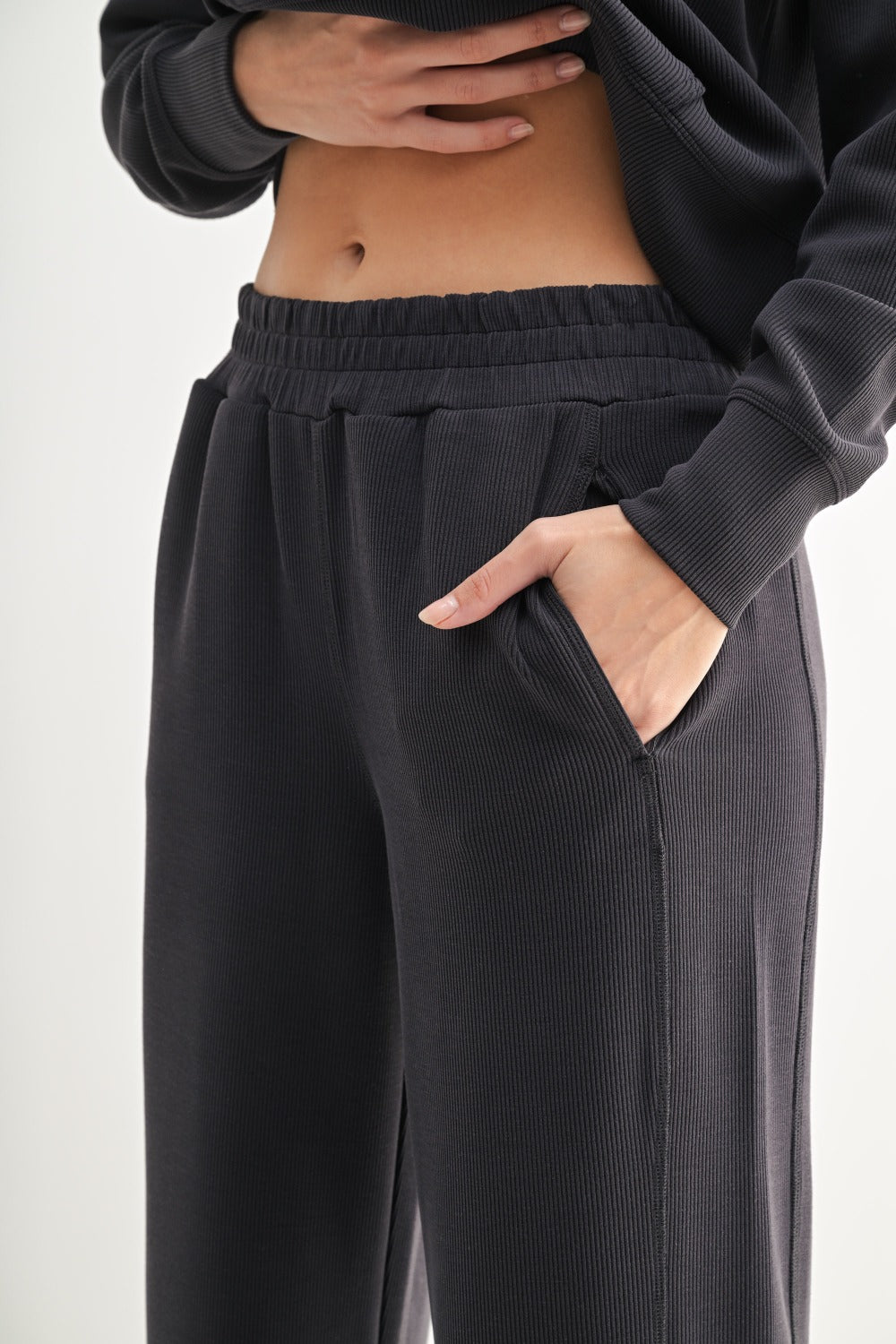 The After Hours Ribbed Lounge Set | Cropped Sweatshirt & Wide Leg Pants Set