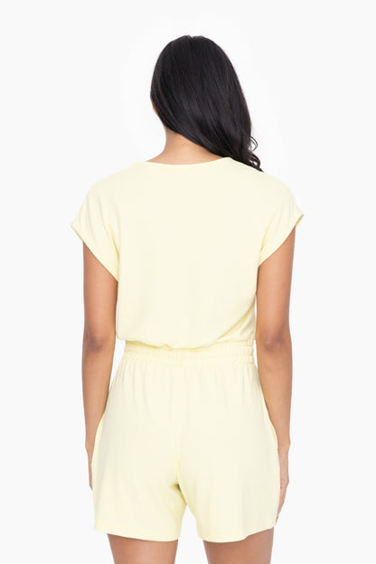 Luna Brushed V-Neck Romper - Yellow