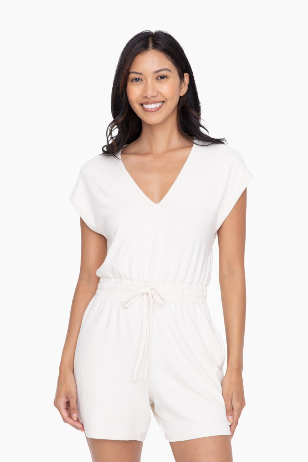 Luna Brushed V-Neck Romper - Natural