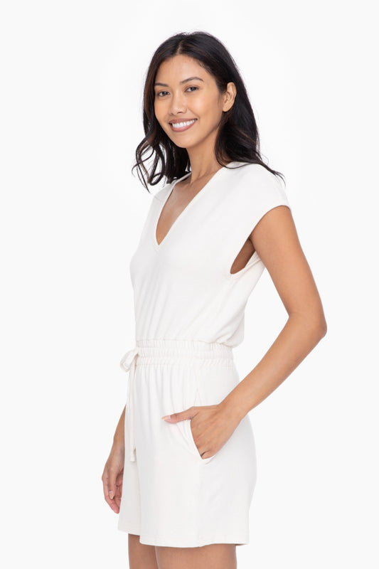 Luna Brushed V-Neck Romper - Natural