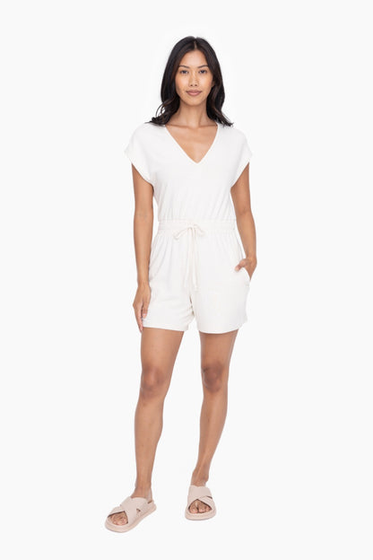 Luna Brushed V-Neck Romper - Natural
