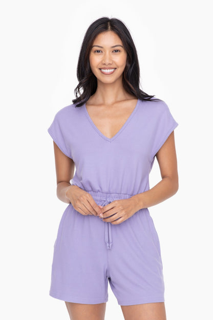 Luna Brushed V-Neck Romper - Purple
