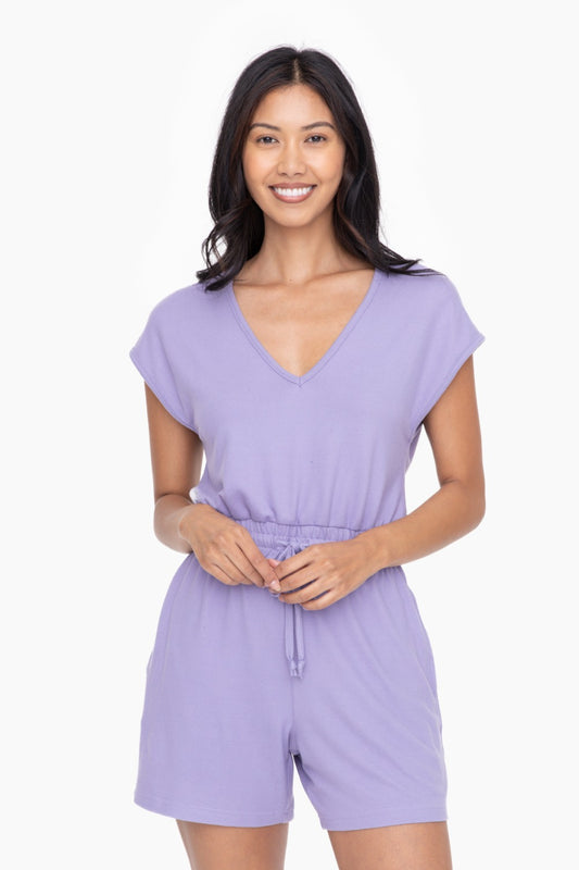 Luna Brushed V-Neck Romper - Purple