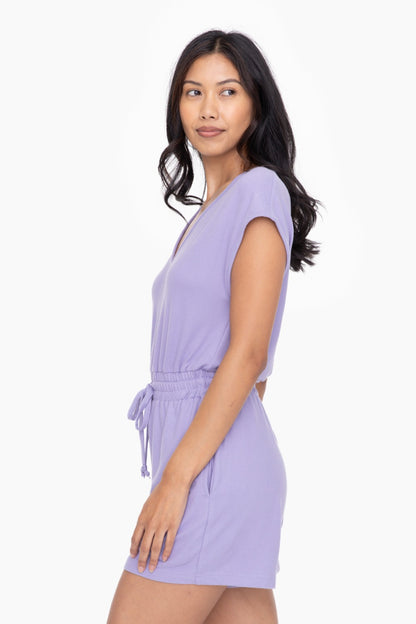 Luna Brushed V-Neck Romper - Purple