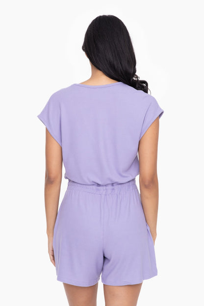 Luna Brushed V-Neck Romper - Purple