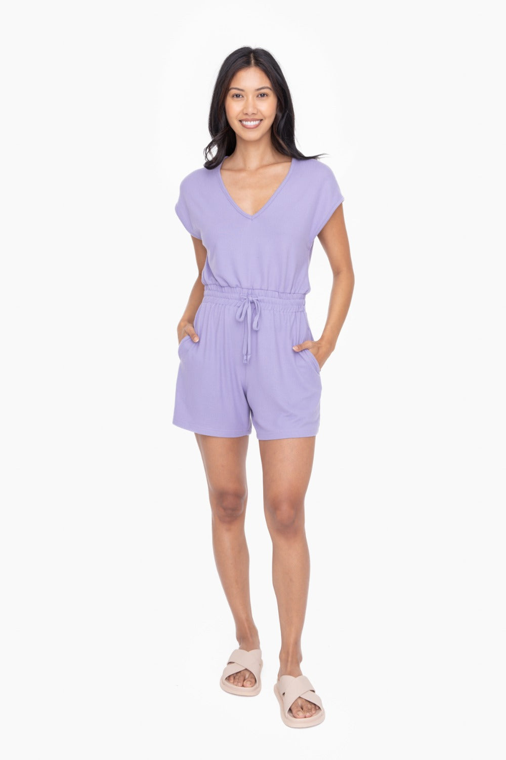 Luna Brushed V-Neck Romper - Purple