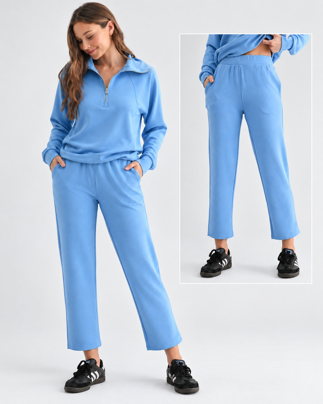 The Denim Drift Quarter-Zip Set | Modal Pullover & Ankle Pants Set