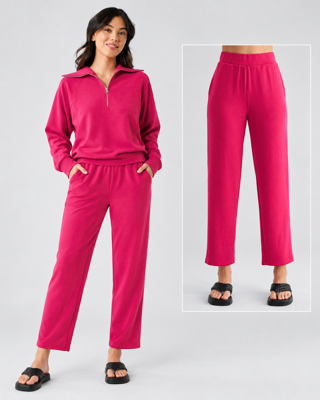 The Plum Pink Quarter-Zip Set | Modal Pullover & Ankle Pants Set